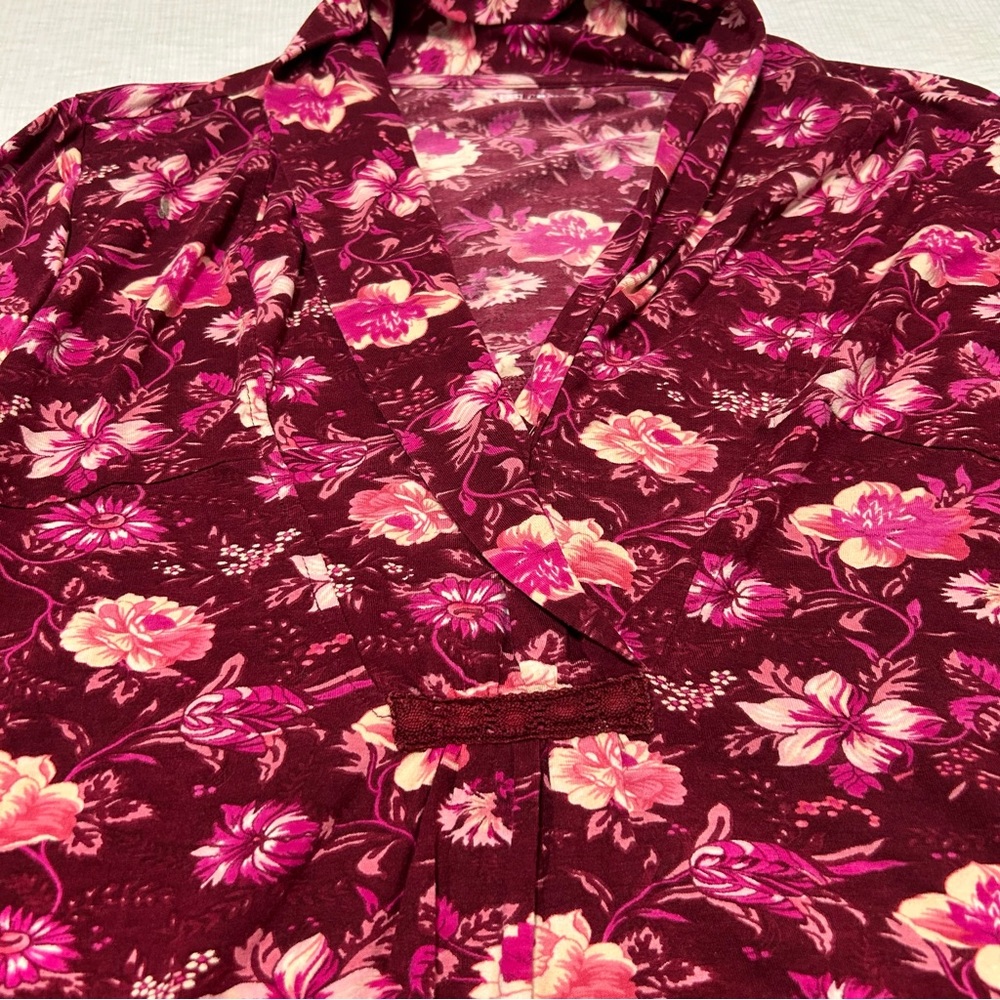April Cornell Carolina Shawl Collar Floral Long Sleeve Top V-Neck Cottagecore XL - Picture 4 of 7
